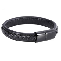 Cowhide Bracelet, stainless steel clasp, black ionic, braided bracelet, black, 12mm, Sold Per Approx 8.2 Inch Strand