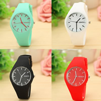 Women Wrist Watch, Tibetan Style, with Glass & Silicone, Flat Round, platinum color plated, for woman, more colors for choice, nickel, lead & cadmium free, 39mm, Length:Approx 9 Inch