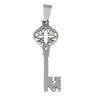 Stainless Steel Pendants, Key, original color, 13x40x2mm, Hole:Approx 2.5x6mm, 10PCs/Bag, Sold By Bag