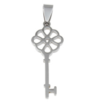 Stainless Steel Pendants, Key, original color, 14x37x2mm, Hole:Approx 2.5x6mm, 10PCs/Bag, Sold By Bag