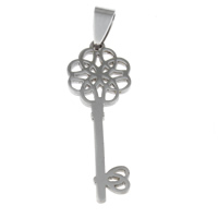 Stainless Steel Pendants, Key, original color, 14x38x2mm, Hole:Approx 2.5x6mm, 10PCs/Bag, Sold By Bag