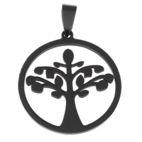Tree Of Life Pendants, Stainless Steel, black ionic, 29x32x2mm, Hole:Approx 2.5x6mm, 10PCs/Bag, Sold By Bag