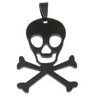 Stainless Steel Skull Pendants, black ionic, Halloween Jewelry Gift, 29x40x2mm, Hole:Approx 2.5x6mm, 10PCs/Bag, Sold By Bag