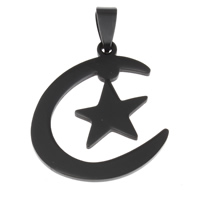 Stainless Steel Pendants, Moon and Star, black ionic, 27x31x2mm, Hole:Approx 2.5x6mm, 10PCs/Bag, Sold By Bag
