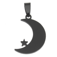 Stainless Steel Pendants, Moon and Star, black ionic, 21x28x2mm, Hole:Approx 2.5x6mm, 10PCs/Bag, Sold By Bag