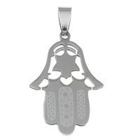 Stainless Steel Pendants, Hamsa, Islamic jewelry, original color, 23x36x1mm, Hole:Approx 4x7mm, 10PCs/Bag, Sold By Bag