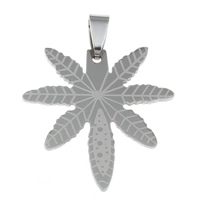 Stainless Steel Pendants, Marijuana Leaf, original color, 32x32x1mm, Hole:Approx 4x7mm, 10PCs/Bag, Sold By Bag