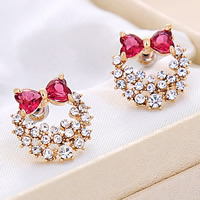 Rhinestone Earring Zinc Alloy stainless steel post pin Bowknot real gold plated with cubic zirconia & with rhinestone nickel lead & cadmium free Sold By Pair