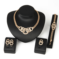 Tibetan Style Jewelry Sets, finger ring & bracelet & earring & necklace, brass post pin, with 2lnch extender chain, rose gold color plated, lantern chain & with rhinestone, nickel, lead & cadmium free, 140mm, 22mm, 170mm, 22mm, Length:Approx 6.6 Inch, Approx 17 Inch, Sold By Set