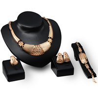 Zinc Alloy Jewelry Sets finger ring & bracelet & earring & necklace brass post pin rose gold color plated hollow nickel lead & cadmium free 140mm 200mm 28mm 20mm Length Approx 8 Inch Approx 17 Inch Sold By Lot
