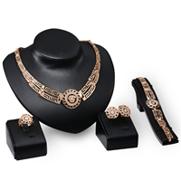 Tibetan Style Jewelry Sets, finger ring & bracelet & earring & necklace, brass post pin, with 2lnch extender chain, rose gold color plated, nickel, lead & cadmium free, 150mm, 190mm, 17mm, 17mm, Length:Approx 7.4 Inch, Approx 18 Inch, 10Sets/Lot, Sold By Lot