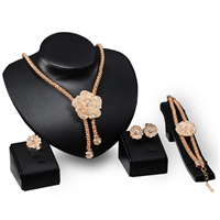 Zinc Alloy Jewelry Sets finger ring & bracelet & earring & necklace brass post pin with 2lnch extender chain Flower rose gold color plated lantern chain & with rhinestone nickel lead & cadmium free 140mm 190mm 19mm 18mm Length Approx 7.4 Inch Approx 17 Inch Sold By Lot