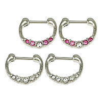 Stainless Steel Nose Piercing Jewelry, with rhinestone, more colors for choice, 15x13x2.5mm, 1mm, 10PCs/Lot, Sold By Lot