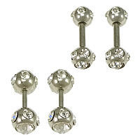 Stainless Steel Straight Barbell, different size for choice & with rhinestone, original color, 30PCs/Lot, Sold By Lot