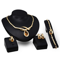 Tibetan Style Jewelry Sets, finger ring & bracelet & earring & necklace, brass post pin, Teardrop, 18K gold plated, with rhinestone, nickel, lead & cadmium free, 135mm, 273mm, 40mm, 40mm, Length:Approx 10 Inch, Approx 16 Inch, 5Sets/Lot, Sold By Lot
