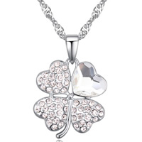CRYSTALLIZED™ Element Crystal Necklace, with Tibetan Style, with 6cm extender chain, Four Leaf Clover, platinum plated, Crystal, 2x2.7cm, Sold Per Approx 15.5 Inch Strand