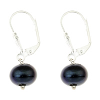 perla d'acquadolce coltivata naturalmente orecchino a sostegno, ferro clip posteriore leva, Patata, nero, 9-10mm, Venduto da coppia
