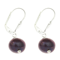 Freshwater Pearl Lever Back Earring, iron earring lever back clip, Potato, dark purple, 9-10mm, Sold By Pair