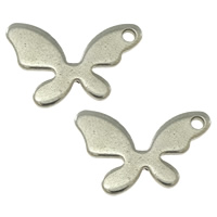 Edelstahl Tieranhänger, Schmetterling, originale Farbe, 14x9x1mm, Bohrung:ca. 1mm, 1000PCs/Menge, verkauft von Menge