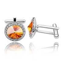 CRYSTALLIZED™ Cufflinks with Zinc Alloy Flat Round platinum plated Smoked Topaz Sold By Pair