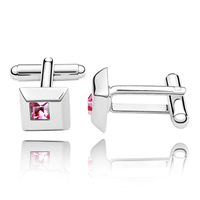 Zinc Alloy Cufflinks with Austrian Crystal Rectangle platinum plated bright rosy red Sold By Pair
