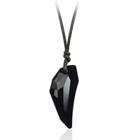 Cristal autrichien collier de chandail, avec Ciré de coton, Dent de loup, noire, 2.9x1.3cm, Vendu par Environ 31 pouce brin