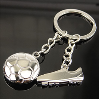alliage de zinc porte-clés, avec anneau de fer, Football, Placage de couleur argentée, protéger l'environnement, sans nickel, plomb et cadmium, 80mm, 50PC/lot, Vendu par lot