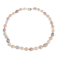 Natural Freshwater Pearl Necklace, brass clasp, Rice, different length for choice & different styles for choice, multi-colored, 10-11mm, Sold By Strand