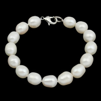Bracelet en perles de culture d'eau douce, perle d'eau douce cultivée, laiton fermoir, riz, naturel, styles différents pour le choix, blanc, 10-11mm, Vendu par Environ 7.5 pouce brin