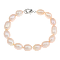 Freshwater Cultured Pearl Bracelet, Freshwater Pearl, brass clasp, Rice, natural, different styles for choice, pink, 9-10mm, Sold Per Approx 7.5 Inch Strand
