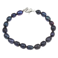 Freshwater Cultured Pearl Bracelet Freshwater Pearl brass clasp Rice natural black 6-7mm Sold Per Approx 7.5 Inch Strand