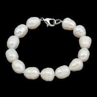 Bracelet en perles de culture d'eau douce, perle d'eau douce cultivée, laiton fermoir, riz, naturel, styles différents pour le choix, blanc, 11-12mm, Vendu par Environ 7.5 pouce brin