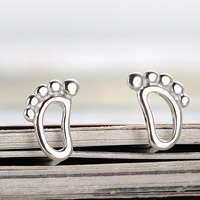 925 Sterling Silver Stud Earring, with plastic earnut, Footprint, 7x9mm, 10Pairs/Lot, Sold By Lot