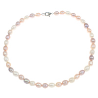 Natural Freshwater Pearl Necklace, brass clasp, Rice, different length for choice & different styles for choice, multi-colored, 8-9mm, Sold By Strand