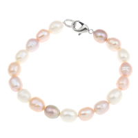 Freshwater Cultured Pearl Bracelet Freshwater Pearl brass clasp Rice natural multi-colored 8-9mm Sold Per Approx 7.5 Inch Strand