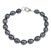 Freshwater Cultured Pearl Bracelet Freshwater Pearl brass clasp Rice dark purple 8-9mm Sold Per Approx 7.5 Inch Strand