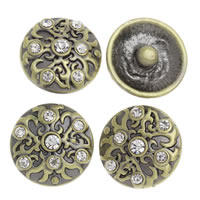 Tibetan Style Jewelry Snap Button, Flat Round, antique bronze color plated, with rhinestone, nickel, lead & cadmium free, 20mm, 5PCs/Bag, Sold By Bag