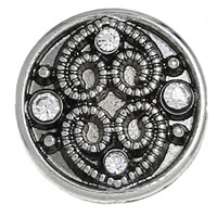 Zinc Alloy Jewelry Snap Button Flat Round antique silver color plated with rhinestone nickel lead & cadmium free 20mm Sold By Bag