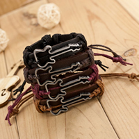 Men Bracelet, Cowhide, with Waxed Cotton Cord & Tibetan Style, Guitar, antique silver color plated, adjustable, more colors for choice, nickel, lead & cadmium free, 180-300mm, Sold Per Approx 7 Inch Strand