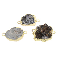 Druzy Connector, Ice Quartz Agate, with Brass, natural, druzy style & mixed & 1/1 loop, 25x17x7mm-37x24x15mm, Hole:Approx 2mm, 5PCs/Bag, Sold By Bag