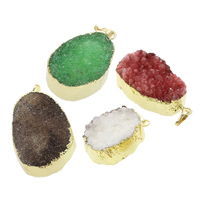 Ice Quartz Agate Findings, with Brass, natural, druzy style & mixed, 23x33x14mm-27x44x22mm, Hole:Approx 5x7mm, 5PCs/Bag, Sold By Bag