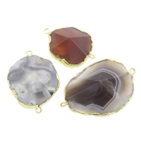 Agate Connector, Mixed Agate, with Brass, natural, 1/1 loop, 36x26x8.5mm-48x35x11mm, Hole:Approx 2mm, 5PCs/Bag, Sold By Bag