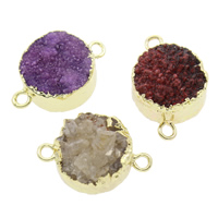 Druzy Connector, Ice Quartz Agate, with Brass, Flat Round, natural, druzy style & 1/1 loop, mixed colors, 22x15x9mm, Hole:Approx 2mm, 5PCs/Bag, Sold By Bag
