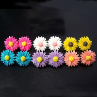 Acrylic Stud Earring brass post pin Chrysamthemum platinum color plated colorful powder Sold By Lot