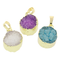 Natural Agate Druzy Pendant, Ice Quartz Agate, with Brass, druzy style & mixed, 15x21x10mm-15x21x13mm, Hole:Approx 5x7mm, 5PCs/Bag, Sold By Bag