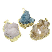 Natural Agate Druzy Pendant, Ice Quartz Agate, with Brass, druzy style & mixed, 36x45x17mm-33x51x12mm, Hole:Approx 5x7mm, 5PCs/Bag, Sold By Bag