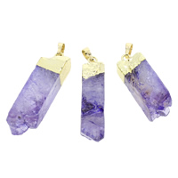 Natural Quartz Druzy Pendants, Amethyst, with Brass, February Birthstone & druzy style, 12x36mm-12x45mm, Hole:Approx 5x7mm, Sold By PC