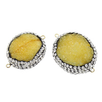 Druzy Connector, Ice Quartz Agate, with Rhinestone Clay Pave & Brass, Flat Oval, natural, druzy style & 1/1 loop, 37x27x12mm-42x30x13mm, Hole:Approx 2mm, 5PCs/Bag, Sold By Bag