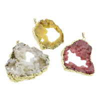 Natural Agate Druzy Pendant, Ice Quartz Agate, with Brass, druzy style & mixed, 28x56x9mm-59x58x9mm, Hole:Approx 5x7mm, 5PCs/Bag, Sold By Bag