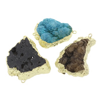 Druzy Connector, Ice Quartz Agate, with Brass, natural, druzy style & mixed & 1/1 loop, 39x27x15mm-50x32x7.5mm, Hole:Approx 2mm, 5PCs/Bag, Sold By Bag